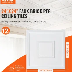 VEVOR Ceiling Tiles, 12-Pack 24 x 24 in, Drop Ceiling Tiles Premium PVC Sheet, Easy Installation/ Cutting Plastic Glue-up Ceiling Tile, Ceiling Covering for Home/Office Decoration, White Geometric