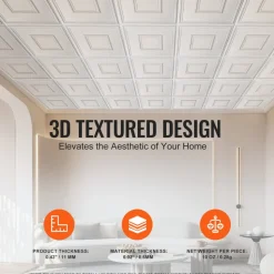 VEVOR Ceiling Tiles, 12-Pack 24 x 24 in, Drop Ceiling Tiles Premium PVC Sheet, Easy Installation/ Cutting Plastic Glue-up Ceiling Tile, Ceiling Covering for Home/Office Decoration, White Geometric