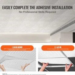VEVOR Ceiling Tiles, 12-Pack 24 x 24 in, Drop Ceiling Tiles Premium PVC Sheet, Easy Installation/ Cutting Plastic Glue-up Ceiling Tile, Ceiling Covering for Home/Office Decoration, White Echo Pattern