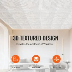 VEVOR Ceiling Tiles, 12-Pack 24 x 24 in, Drop Ceiling Tiles Premium PVC Sheet, Easy Installation/ Cutting Plastic Glue-up Ceiling Tile, Ceiling Covering for Home/Office Decoration, White Echo Pattern