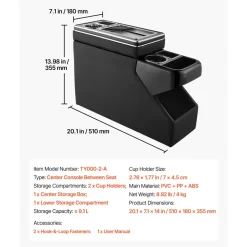 VEVOR Center Console Between Seat Floor Mount Console Storage Box, Central-Console Tools Organizer with Sliding Lid, Cups Holders & Multiple Storage Compartments for Trucks, Minivans, SUVs