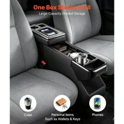 VEVOR Center Console Between Seat Floor Mount Console Storage Box, Central-Console Tools Organizer with Sliding Lid, Cups Holders & Multiple Storage Compartments for Trucks, Minivans, SUVs
