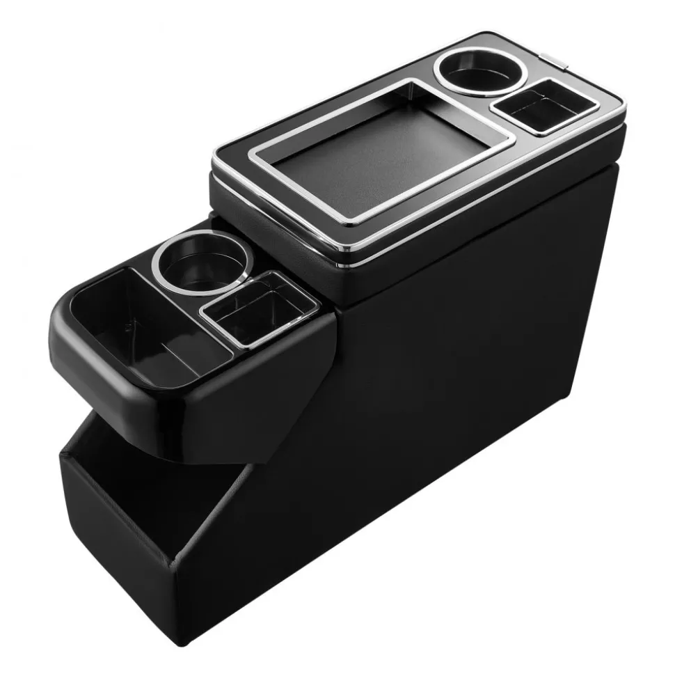 VEVOR Center Console Between Seat Floor Mount Console Storage Box, Central-Console Tools Organizer with Sliding Lid, Cups Holders & Multiple Storage Compartments for Trucks, Minivans, SUVs