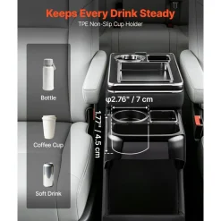 VEVOR Center Console Between Seat Floor Mount Console Storage Box, Central-Console Tools Organizer with Sliding Lid, Cups Holders & Multiple Storage Compartments for Trucks, Minivans, SUVs
