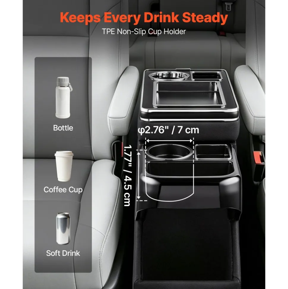 VEVOR Center Console Between Seat Floor Mount Console Storage Box, Central-Console Tools Organizer with Sliding Lid, Cups Holders & Multiple Storage Compartments for Trucks, Minivans, SUVs