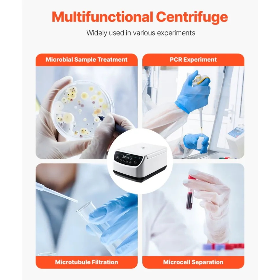 VEVOR Centrifuge Machine, 100-1900xg RCF Electric Laboratory Centrifuge Machine with 1 Rotor for 2/5/10/15ml Tube Capacity, Low Speed 500-4000rpm with Timer, Widely Used in Various Experiments