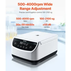 VEVOR Centrifuge Machine, 100-2100xg RCF Electric Laboratory Centrifuge Machine with 1 Rotor for 2/5/10/15/50ml Tube Capacity, Low Speed 500-4000rpm with Timer, Widely Used in Various Experiments