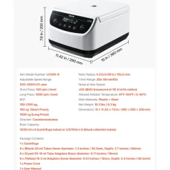 VEVOR Centrifuge Machine, 100-2100xg RCF Electric Laboratory Centrifuge Machine with 1 Rotor for 2/5/10/15/50ml Tube Capacity, Low Speed 500-4000rpm with Timer, Widely Used in Various Experiments