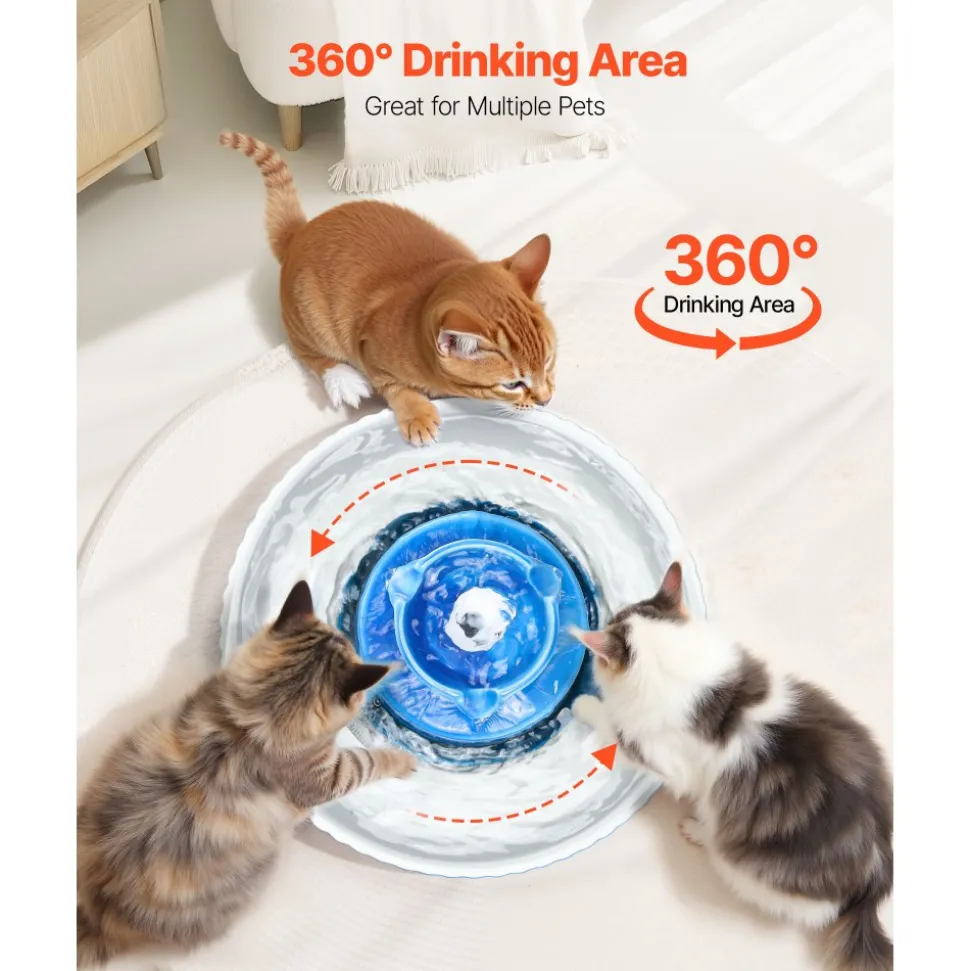 VEVOR Ceramic Cat Water Fountain, 2.1L/71oz Cupcake Pet Fountain, Porcelain Cat Water Dispenser with Ultra-Quiet Pump, 360° Drinking Area and Multi-Layer Filtration System, for Cats and Dogs (Blue)