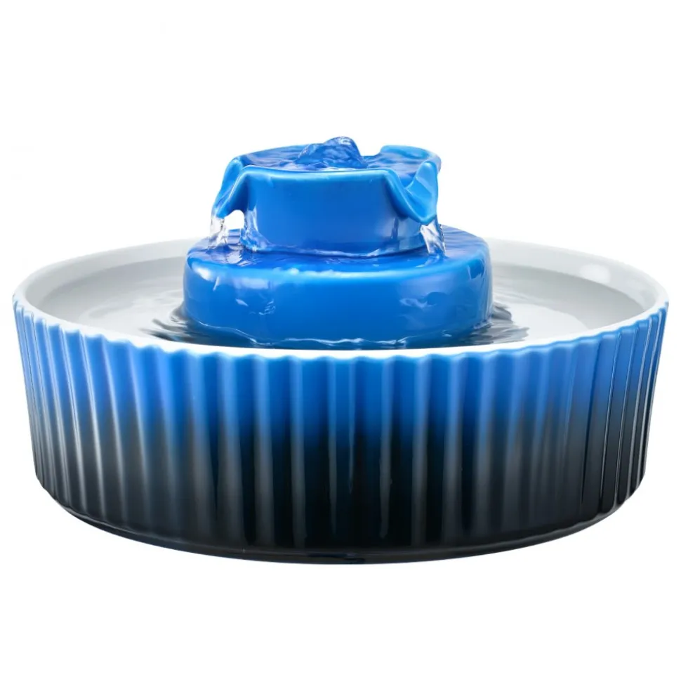 VEVOR Ceramic Cat Water Fountain, 2.1L/71oz Cupcake Pet Fountain, Porcelain Cat Water Dispenser with Ultra-Quiet Pump, 360° Drinking Area and Multi-Layer Filtration System, for Cats and Dogs (Blue)