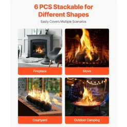 VEVOR Ceramic Fire Balls, 5 Inch 6 Pcs Round Fire Stones, Reusable Lava Rocks Indoor and Outdoor Use, Decorative Fire Pit Rocks for Propane/Gas Fireplace, Stove, Courtyard, Camping, Black