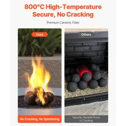 VEVOR Ceramic Fire Balls, 5 Inch 6 Pcs Round Fire Stones, Reusable Lava Rocks Indoor and Outdoor Use, Decorative Fire Pit Rocks for Propane/Gas Fireplace, Stove, Courtyard, Camping, Black