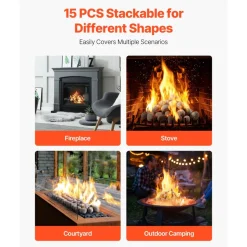 VEVOR Ceramic Fire Pebble Stones, 1-2 inch 48 Pcs Lava Rocks, Reusable Fire Pit Stones Indoor and Outdoor Use, Decorative Firepit Rocks for Propane/Gas Fireplace, Stove, Courtyard, Camping