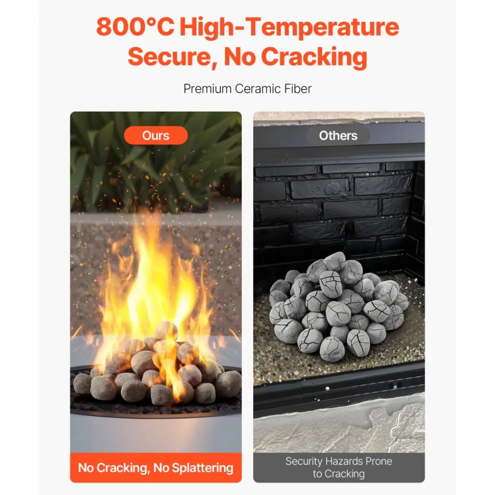 VEVOR Ceramic Fire Pebble Stones, 1-2 inch 48 Pcs Lava Rocks, Reusable Fire Pit Stones Indoor and Outdoor Use, Decorative Firepit Rocks for Propane/Gas Fireplace, Stove, Courtyard, Camping