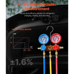 VEVOR 4.5 CFM AC Vacuum Pump and Gauge Set, Single Stage Rotary Vane HVAC Air Vacuum Pump, A/C Refrigerant Manifold Gauge Kit, with Leak Detector Hoses, for R134a, R12, R22, R502a, R410A, R404, R407C