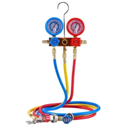 VEVOR 4.5 CFM AC Vacuum Pump and Gauge Set, Single Stage Rotary Vane HVAC Air Vacuum Pump, A/C Refrigerant Manifold Gauge Kit, with Leak Detector Hoses, for R134a, R12, R22, R502a, R410A, R404, R407C