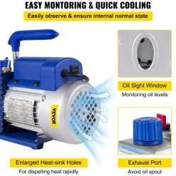 VEVOR 3CFM 1/4HP Single Stage Air Vacuum Pump HVAC R134a R12 R22 R410a A/C Refrigeration Kit AC Manifold Gauge R134 Can Tap Included Carrying Tote