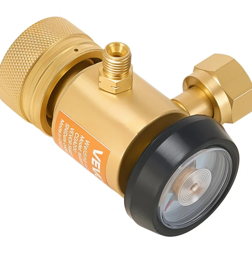 VEVOR CGA200 Acetylene Regulator for Small MC Tanks, AR-MC Air Acetylene Regulator Gauge with 3/8"-24 LH Outlet Connection, Heavy-Duty Brass Body for Welding Brazing Applications