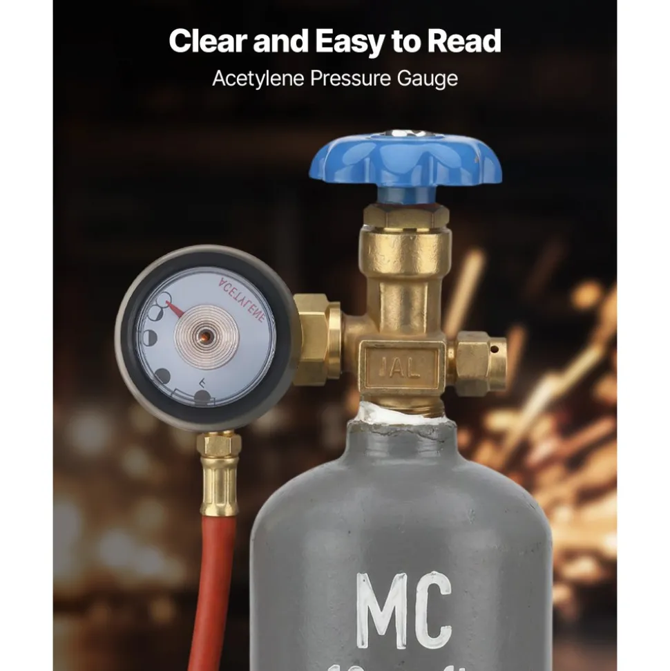VEVOR CGA200 Acetylene Regulator for Small MC Tanks, AR-MC Air Acetylene Regulator Gauge with 3/8"-24 LH Outlet Connection, Heavy-Duty Brass Body for Welding Brazing Applications