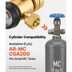 VEVOR CGA200 Acetylene Regulator for Small MC Tanks, AR-MC Air Acetylene Regulator Gauge with 3/8
