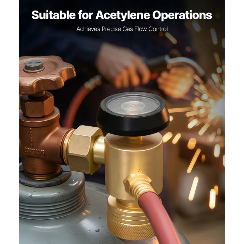 VEVOR CGA200 Acetylene Regulator for Small MC Tanks, AR-MC Air Acetylene Regulator Gauge with 3/8"-24 LH Outlet Connection, Heavy-Duty Brass Body for Welding Brazing Applications