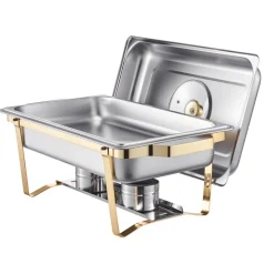 VEVOR Chafing Dish Buffet Set, 8 Qt 2 Pack, Stainless Steel Chafer with 2 Full Size Pans, Rectangle Catering Warmer Server with Lid Water Pan Stand Fuel Holder, for Wedding Party Banquet, Rose Gold