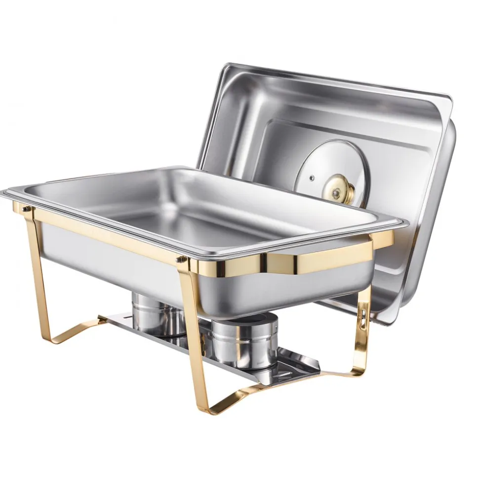 VEVOR Chafing Dish Buffet Set, 8 Qt 2 Pack, Stainless Steel Chafer with 2 Full Size Pans, Rectangle Catering Warmer Server with Lid Water Pan Stand Fuel Holder, for Wedding Party Banquet, Rose Gold