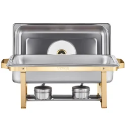 VEVOR Chafing Dish Buffet Set, 8 Qt 2 Pack, Stainless Steel Chafer with 2 Full Size Pans, Rectangle Catering Warmer Server with Lid Water Pan Stand Fuel Holder, for Wedding Party Banquet, Rose Gold