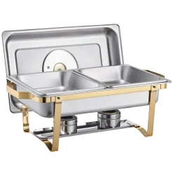 VEVOR Chafing Dish Buffet Set, 4 Qt 2 Pack, Stainless Steel Chafer with 4 Half Size Pans, Rectangle Catering Warmer Server with Glass Lid Water Pan Folding Stand Fuel Holder, for Wedding Party Banquet
