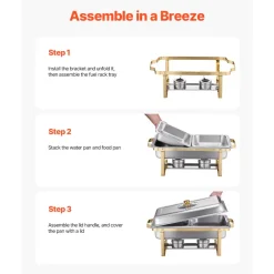 VEVOR Chafing Dish Buffet Set, 4 Qt 2 Pack, Stainless Steel Chafer with 4 Half Size Pans, Rectangle Catering Warmer Server with Glass Lid Water Pan Folding Stand Fuel Holder, for Wedding Party Banquet
