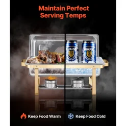 VEVOR Chafing Dish Buffet Set, 4 Qt 2 Pack, Stainless Steel Chafer with 4 Half Size Pans, Rectangle Catering Warmer Server with Glass Lid Water Pan Folding Stand Fuel Holder, for Wedding Party Banquet