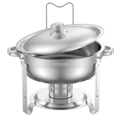 VEVOR Chafing Dish Buffet Set, 5 Qt 4 Pack, Stainless Steel Chafer with 4 Full Size Pans, Round Catering Warmer Server with Lid Water Pan Folding Stand Clip, for Weddings Parties Banquets, Silver