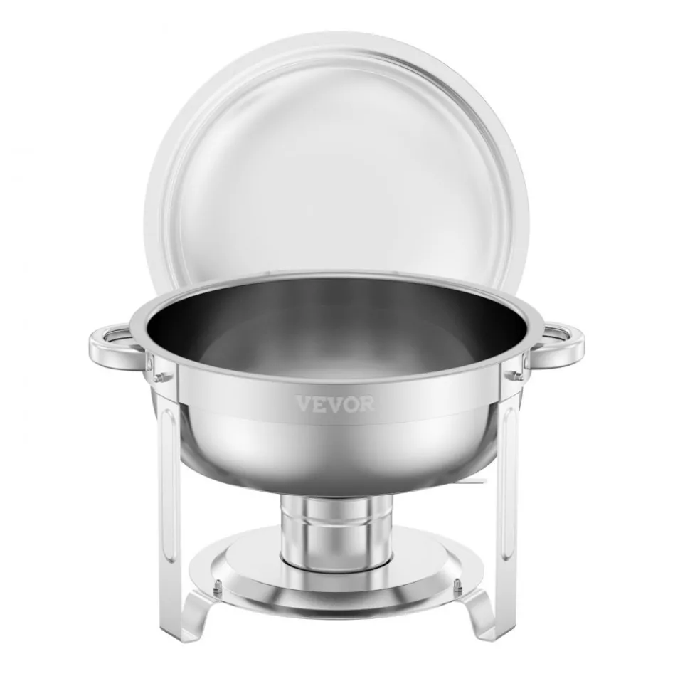 VEVOR Chafing Dish Buffet Set, 5 Qt 4 Pack, Stainless Steel Chafer with 4 Full Size Pans, Round Catering Warmer Server with Lid Water Pan Folding Stand Clip, for Weddings Parties Banquets, Silver