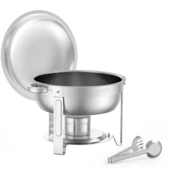 VEVOR Chafing Dish Buffet Set, 5 Qt 4 Pack, Stainless Steel Chafer with 4 Full Size Pans, Round Catering Warmer Server with Lid Water Pan Folding Stand Clip, for Weddings Parties Banquets, Silver