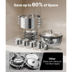 VEVOR Chafing Dish Buffet Set, 5 Qt 4 Pack, Stainless Steel Chafer with 4 Full Size Pans, Round Catering Warmer Server with Lid Water Pan Folding Stand Clip, for Weddings Parties Banquets, Silver
