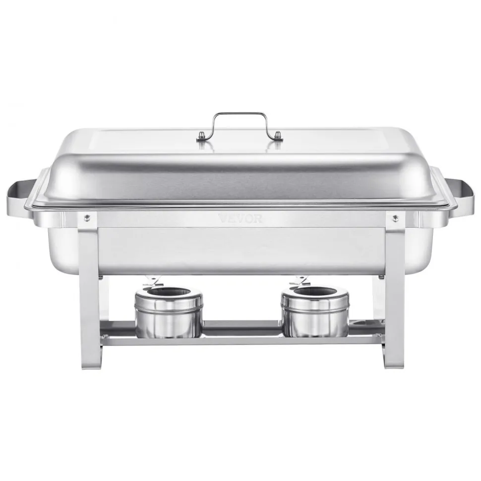VEVOR Chafing Dish Buffet Set, 8 Qt 2 Pack, Stainless Steel Chafer with 2 Full Size Pans, Rectangle Catering Warmer Server with Lid Water Pan Stand Fuel Holder, for Weddings Parties Banquets, Silver