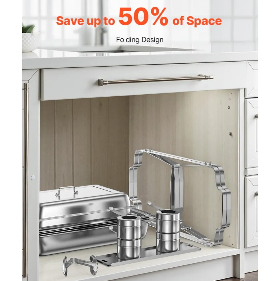 VEVOR Chafing Dish Buffet Set, 8 Qt 2 Pack, Stainless Steel Chafer with 2 Full Size Pans, Rectangle Catering Warmer Server with Lid Water Pan Stand Fuel Holder, for Weddings Parties Banquets, Silver
