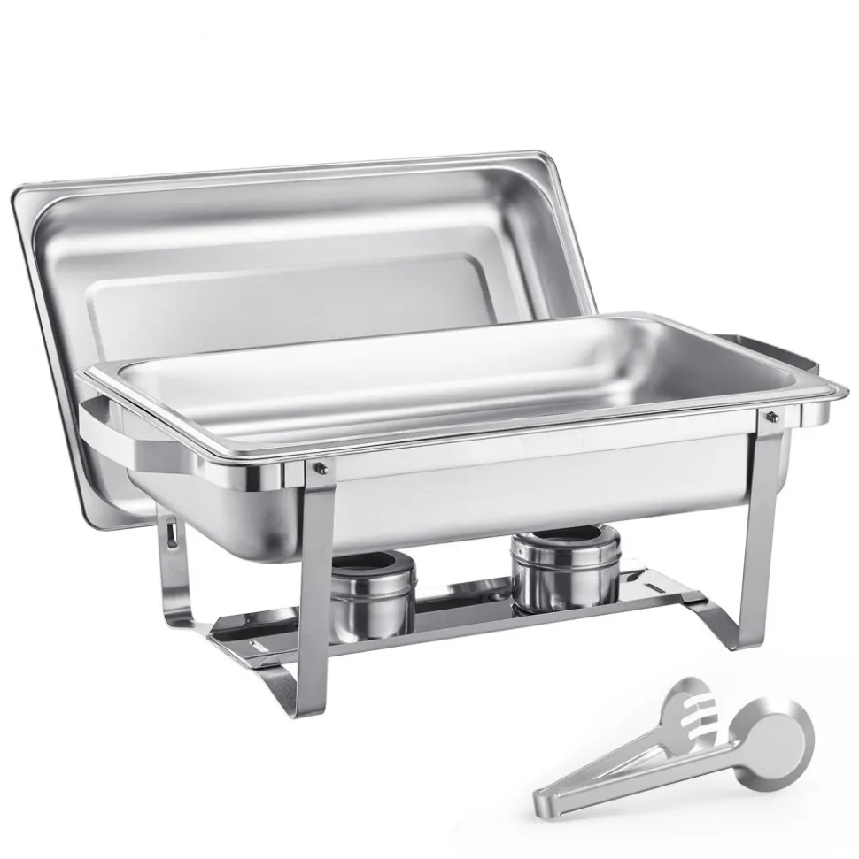 VEVOR Chafing Dish Buffet Set, 8 Qt 2 Pack, Stainless Steel Chafer with 2 Full Size Pans, Rectangle Catering Warmer Server with Lid Water Pan Stand Fuel Holder, for Weddings Parties Banquets, Silver