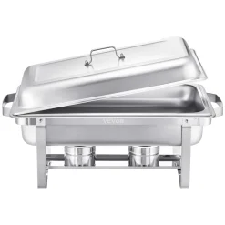 VEVOR Chafing Dish Buffet Set, 8 Qt 2 Pack, Stainless Steel Chafer with 2 Full Size Pans, Rectangle Catering Warmer Server with Lid Water Pan Stand Fuel Holder, for Weddings Parties Banquets, Silver