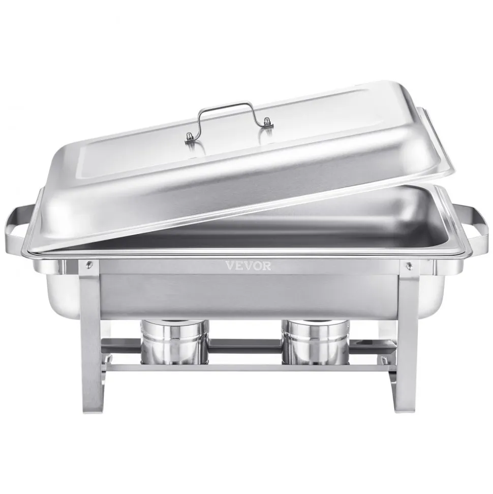VEVOR Chafing Dish Buffet Set, 8 Qt 2 Pack, Stainless Steel Chafer with 2 Full Size Pans, Rectangle Catering Warmer Server with Lid Water Pan Stand Fuel Holder, for Weddings Parties Banquets, Silver