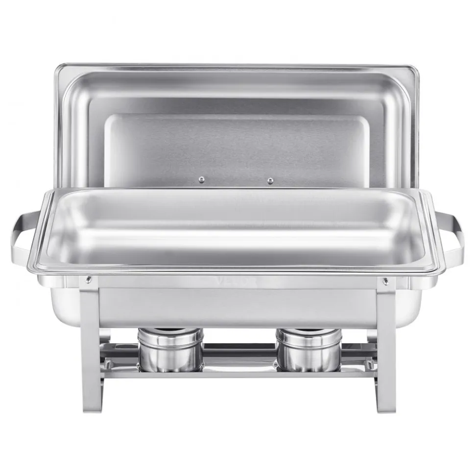 VEVOR Chafing Dish Buffet Set, 8 Qt 2 Pack, Stainless Steel Chafer with 2 Full Size Pans, Rectangle Catering Warmer Server with Lid Water Pan Stand Fuel Holder, for Weddings Parties Banquets, Silver