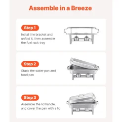 VEVOR Chafing Dish Buffet Set, 8 Qt 2 Pack, Stainless Steel Chafer with 2 Full Size Pans, Rectangle Catering Warmer Server with Lid Water Pan Stand Fuel Holder, for Weddings Parties Banquets, Silver