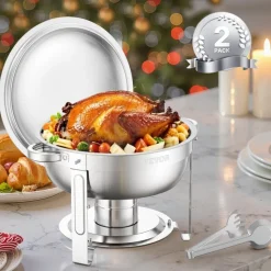 VEVOR Chafing Dish Buffet Set, 8 Qt 4 Pack, Stainless Steel Chafer with 2 Full Size and 4 Half Size Pans, Rectangle Catering Warmer Server with Lid Water Pan Stand, for Weddings Parties Banquets, Gold