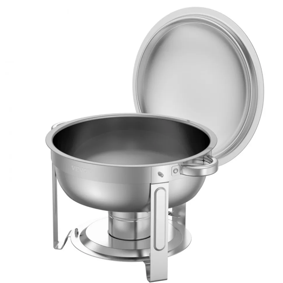 VEVOR Chafing Dish Buffet Set, 5 Qt 2 Pack, Stainless Steel Chafer with 2 Full Size Pans, Round Catering Warmer Server with Lid Water Pan Folding Stand Clip, for Weddings Parties Banquets, Silver