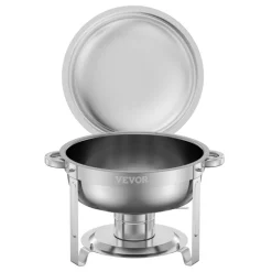 VEVOR Chafing Dish Buffet Set, 5 Qt 2 Pack, Stainless Steel Chafer with 2 Full Size Pans, Round Catering Warmer Server with Lid Water Pan Folding Stand Clip, for Weddings Parties Banquets, Silver