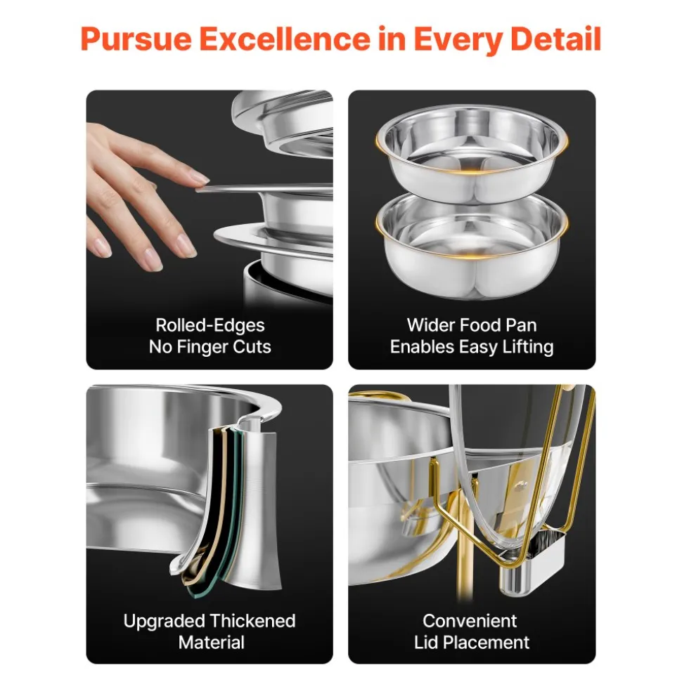 VEVOR Chafing Dish Buffet Set, 8 Qt 4 Pack, Stainless Steel Chafer with 4 Full Size Pans, Rectangle Catering Warmer Server with Lid Water Pan Stand Fuel Holder, for Weddings Parties Banquets, Silver