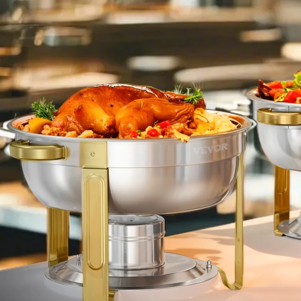 VEVOR Chafing Dish Buffet Set, 8 Qt 4 Pack, Stainless Steel Chafer with 4 Full Size Pans, Rectangle Catering Warmer Server with Lid Water Pan Stand Fuel Holder, for Weddings Parties Banquets, Silver