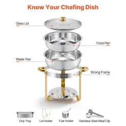 VEVOR Chafing Dish Buffet Set, 8 Qt 4 Pack, Stainless Steel Chafer with 4 Full Size Pans, Rectangle Catering Warmer Server with Lid Water Pan Stand Fuel Holder, for Weddings Parties Banquets, Silver
