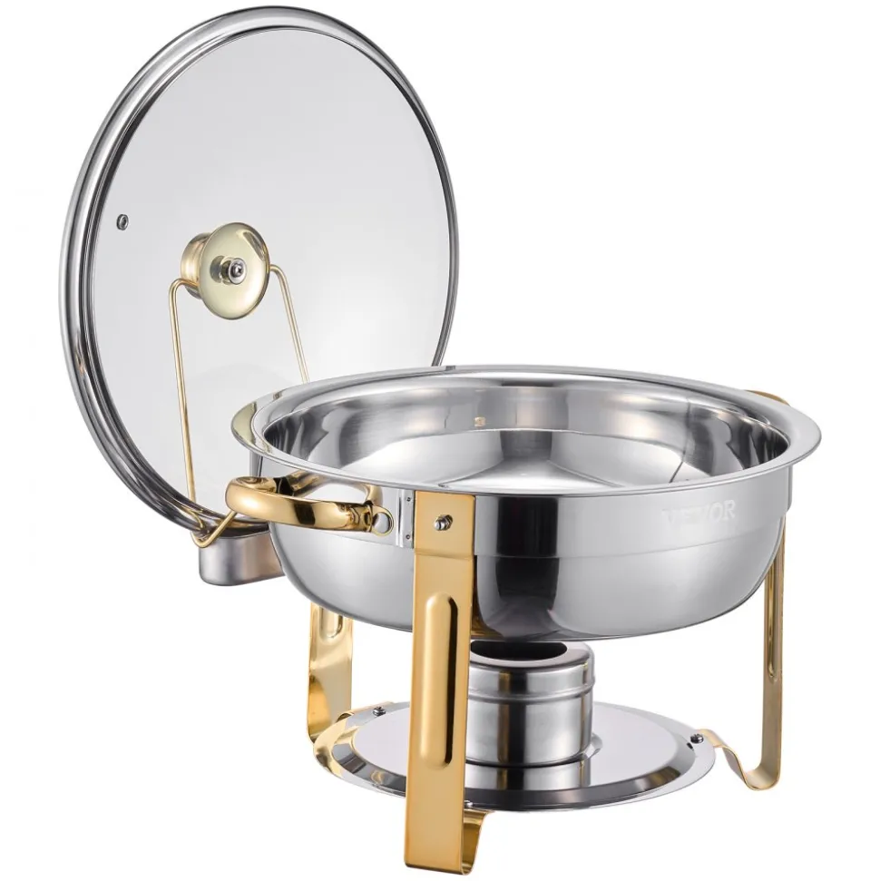VEVOR Chafing Dish Buffet Set, 8 Qt 4 Pack, Stainless Steel Chafer with 4 Full Size Pans, Rectangle Catering Warmer Server with Lid Water Pan Stand Fuel Holder, for Weddings Parties Banquets, Silver