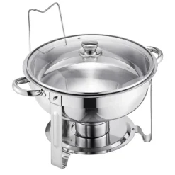 VEVOR Chafing Dish Buffet Set, 5 Qt 2 Pack, Stainless Steel Chafer with 2 Full Size Pan, Round Catering Warmer Server with Glass Lid Water Pan Folding Stand Fuel Holder, for Wedding Party Banquet, Silver